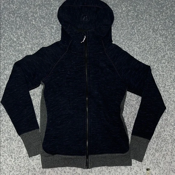 lululemon athletica Scuba Full-Zip Hoodie Black and Heathered Medium Grey Size 8 - Picture 1 of 12